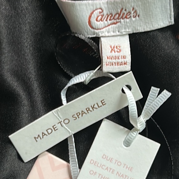 New Candie's Juniors' Black and Silver Foil Lace Special Occasion Column Dress - Picture 9 of 13